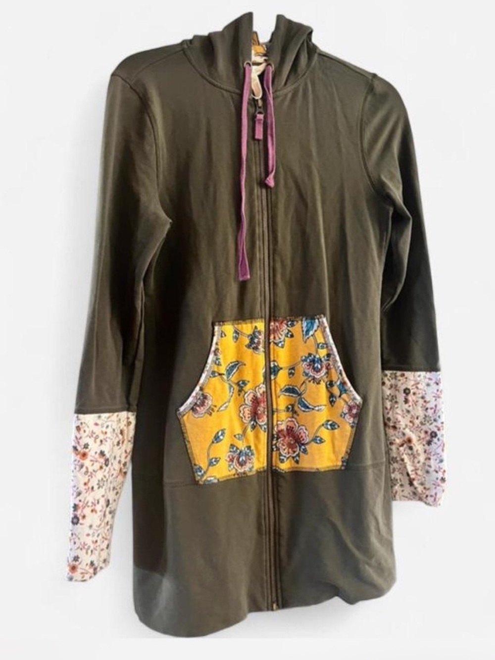 Matilda Jane Olive Green Hooded Zip Jacket with Yellow Floral Pocket